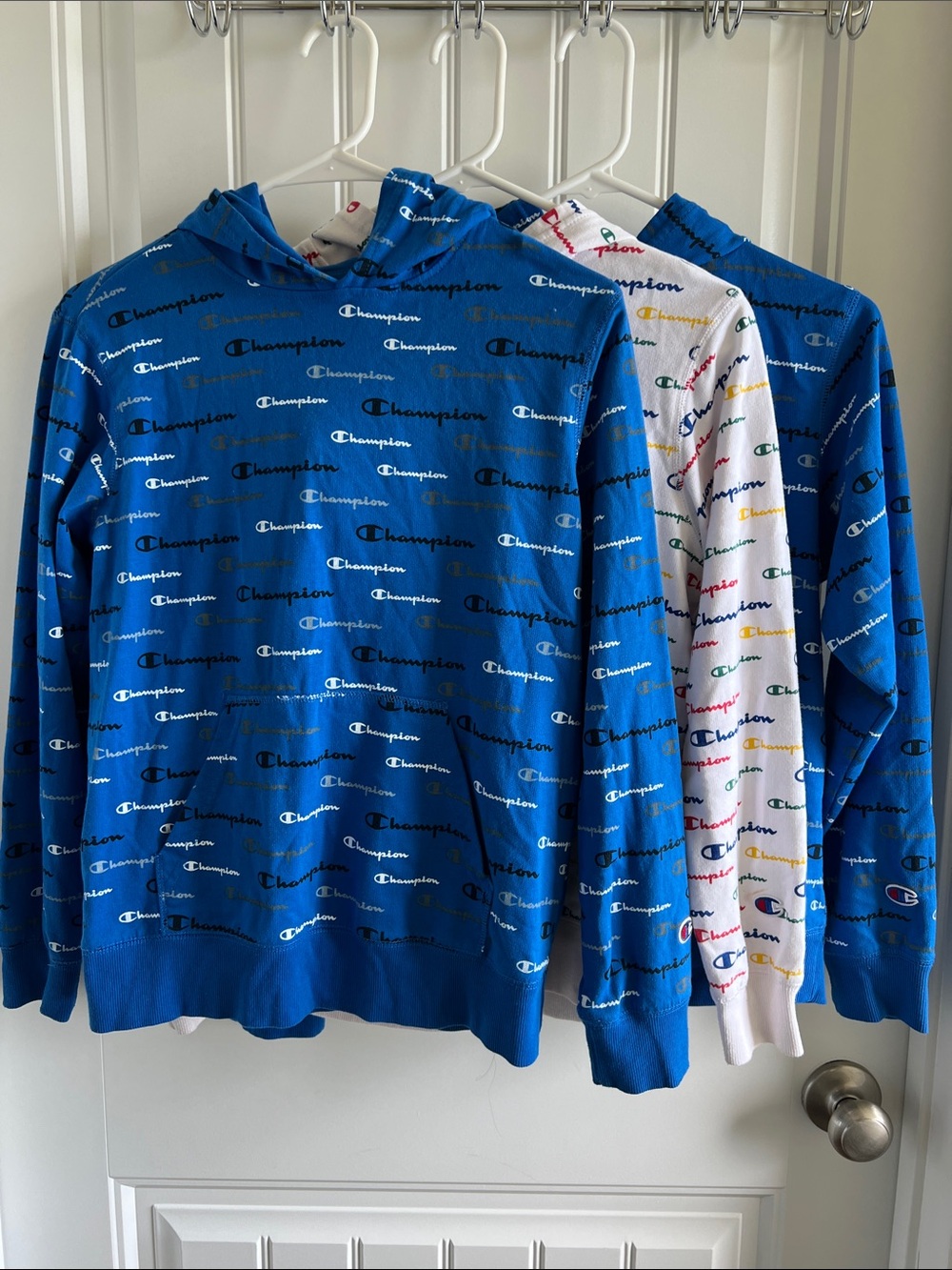 Champion Blue All-Over Logo Crewneck Sweatshirt